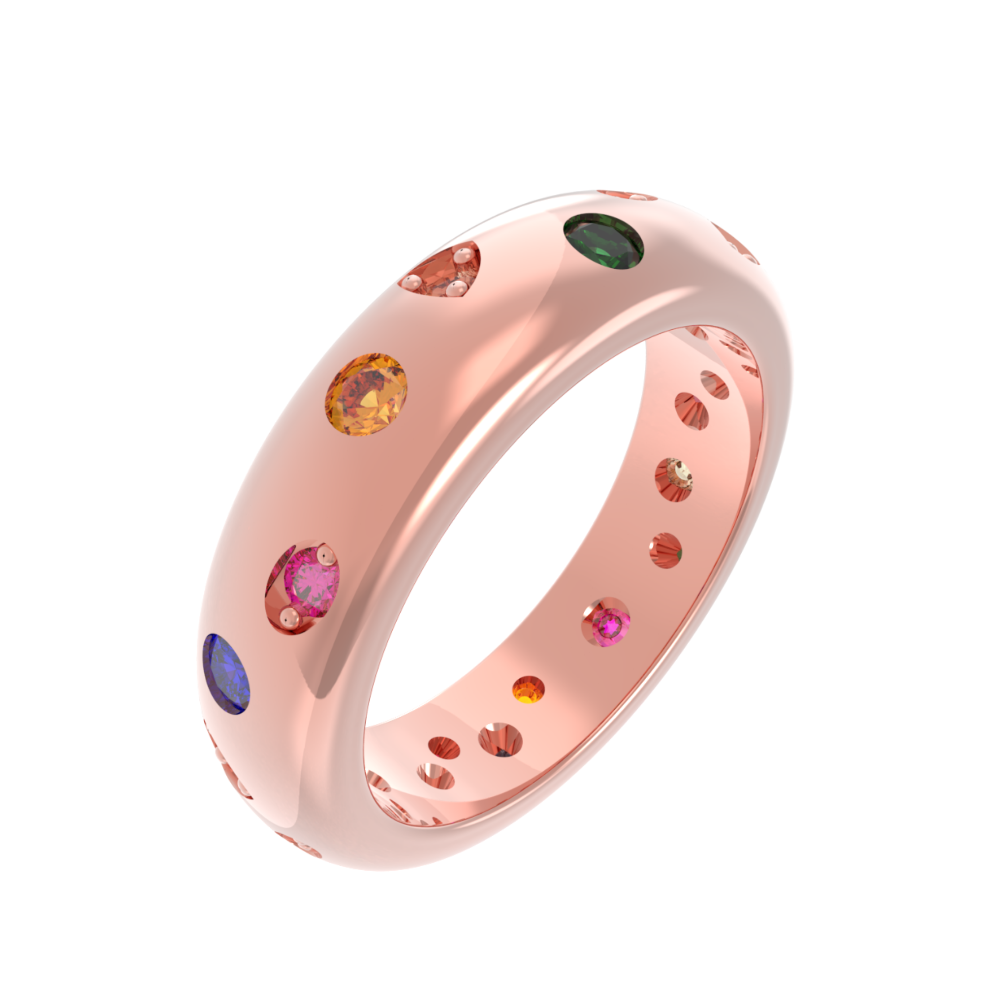 Rainbow Gemstone Wedding Dome Band, Hallmarked 925 Sterling Silver